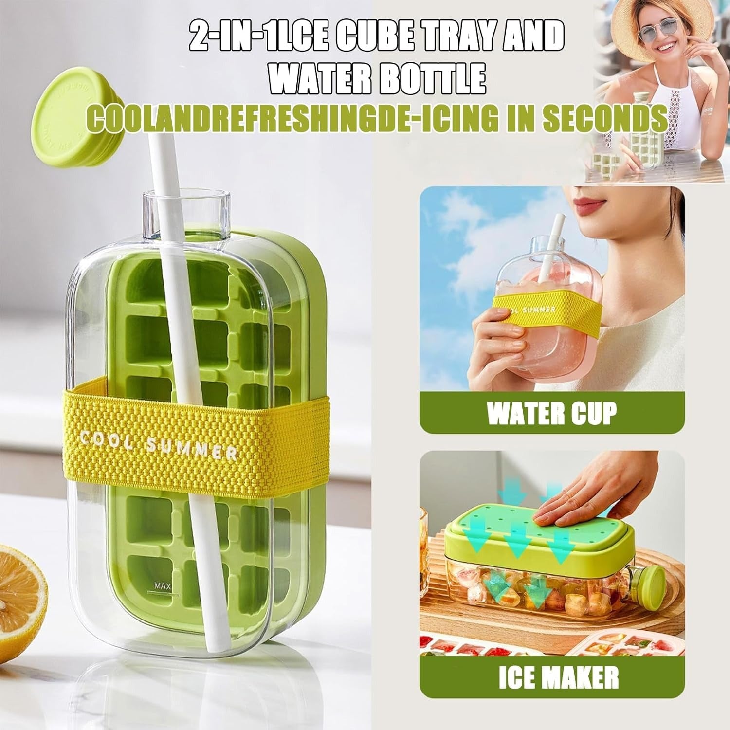 2-in-1 Ice Cube Tray Water Bottle